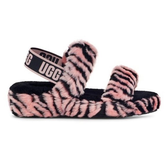 UGG Oh Yeah Pink Scallop Tiger Slippers NWT $110 Pink Black Women's Size… - Picture 2 of 4